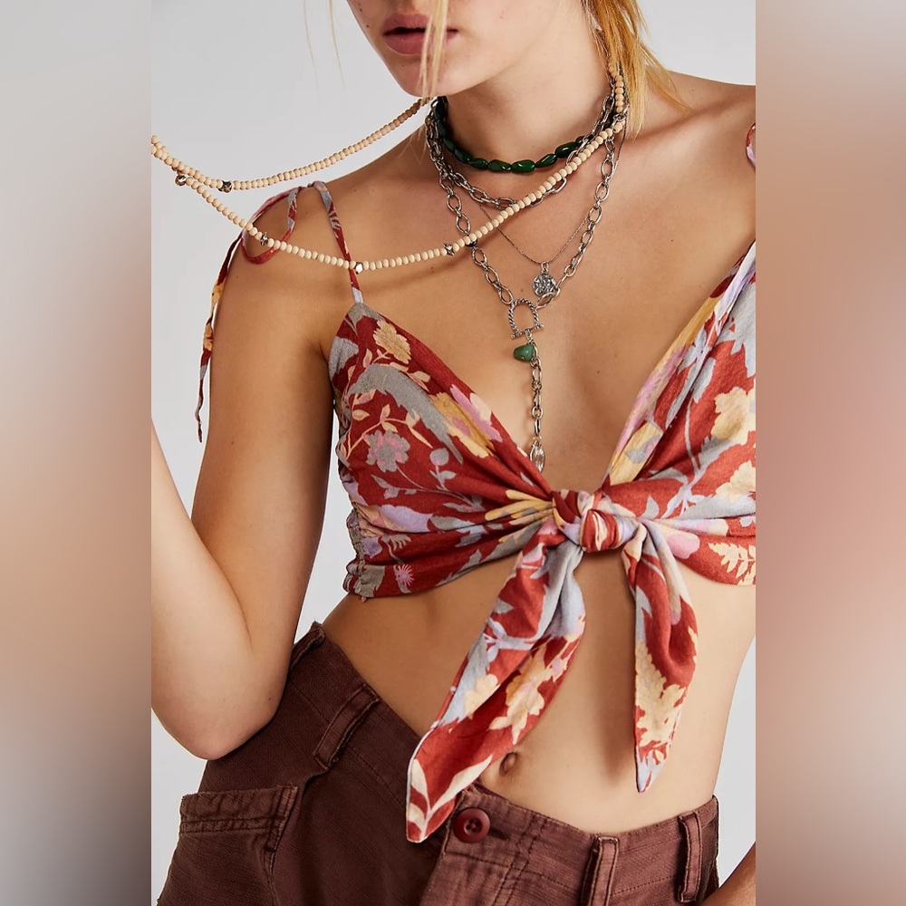 NWOT Free People Botanicals Tie Front Crop Top | Size Medium | Rust Orange
